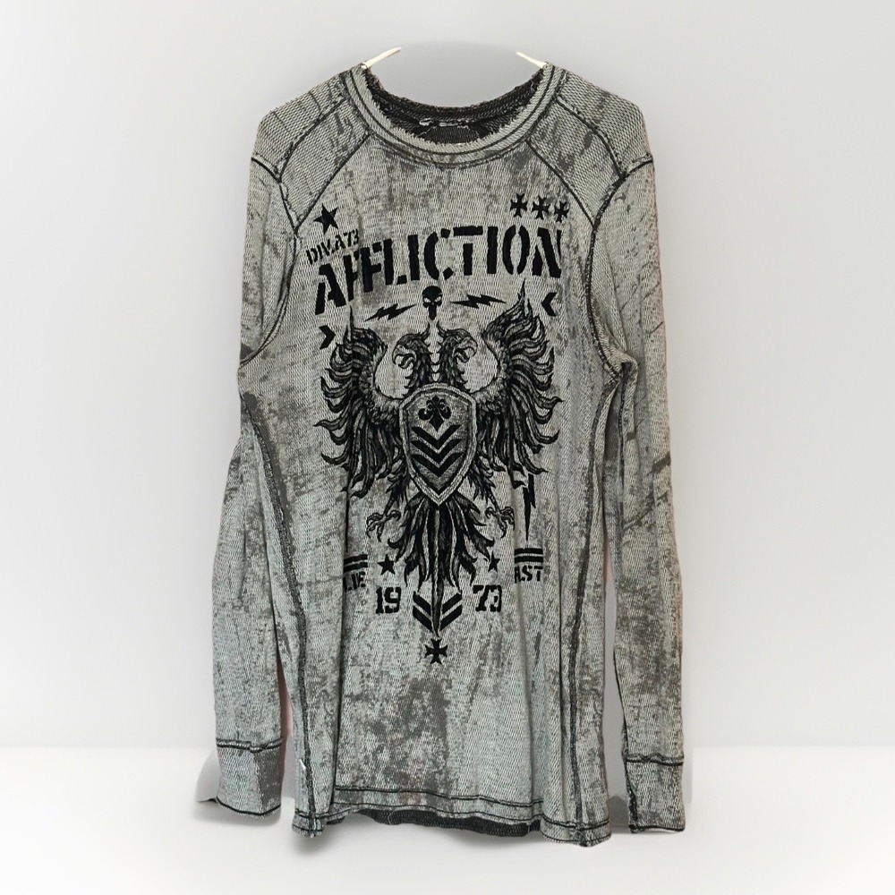 Affliction Shirt Men's XL White Black Thermal Reversible Y2K Vintage Grunge Hip